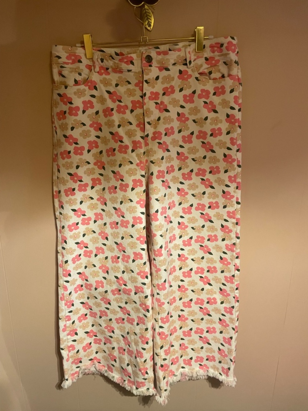 Annie Floral Wide-Leg Jeans - Pink & Cream